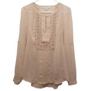 Daniel Rainn Pink Polka Dot Lace Peasant Blouse